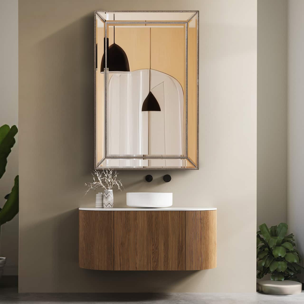 Head West Beaded Champagne Silver Framed Wall Vanity Mirror